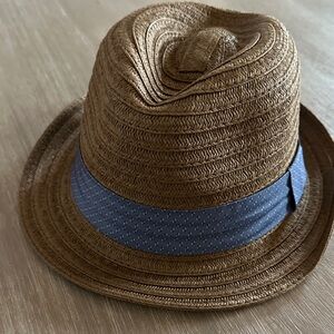Brown Straw Fedora with Blue Band